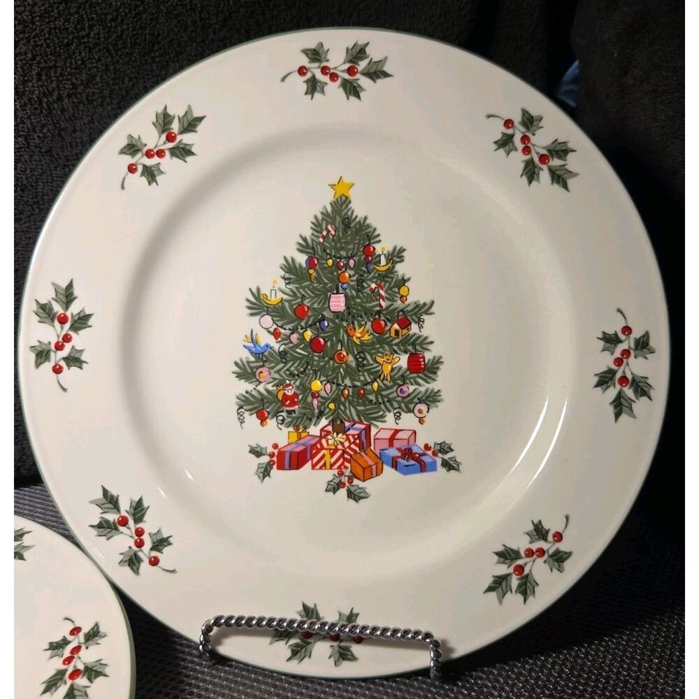 Set Of 2 10-inch dinner plate "Noel Morning" holiday stoneware Gibson - Picture 2 of 5